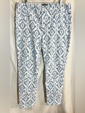 Chicos So Slimming Stretch Pants Sz 3 US XL Blue Print Zip Up Pockets